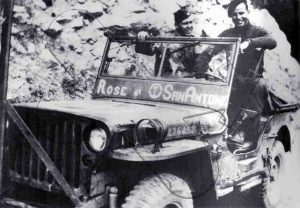 Maj. Willian N. Holm and Lt. Col. Wood Joerg in the 'San Antone' jeep, in Maritime Alps. Fall 1944.