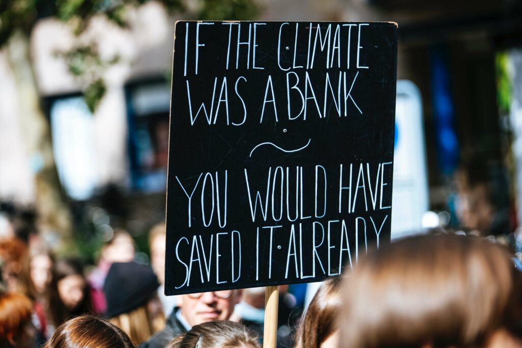 Climate change protest banner