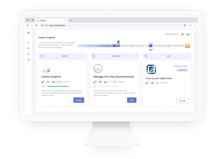 Green-Upskilling-Book-a-demo@2x 2030 Builders Platform can give your employees a safe place to practice their new green competence's and learn more green knowledge.