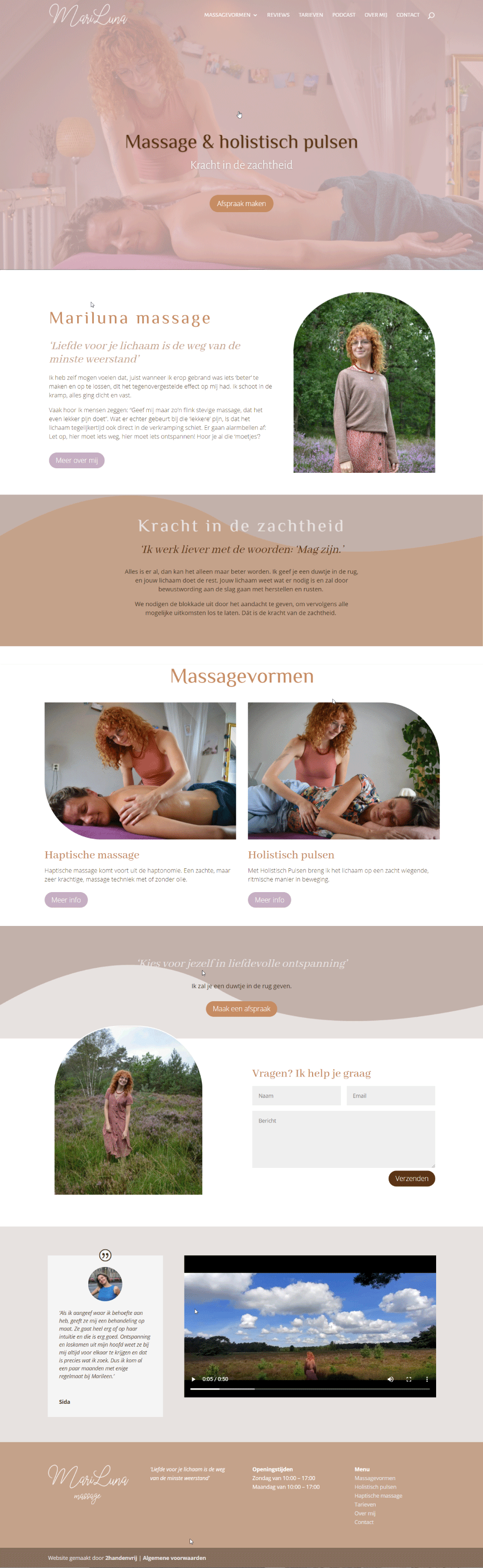 Mariluna massage webdesign home page ontwerp | 2handenvrij webdesign