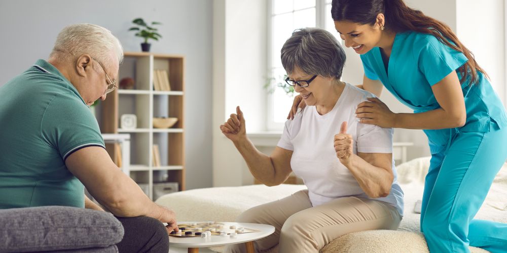 A nurse provides happiness to the patient by playing games with them