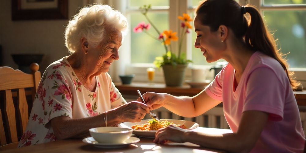 Nurse feeding an elderly patient