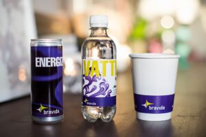 Profilvatten, profilerad energidryck pappmugg med tryck Adwater