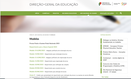 Modelos de requerimentos - Provas Finais e Exames Finais Nacionais