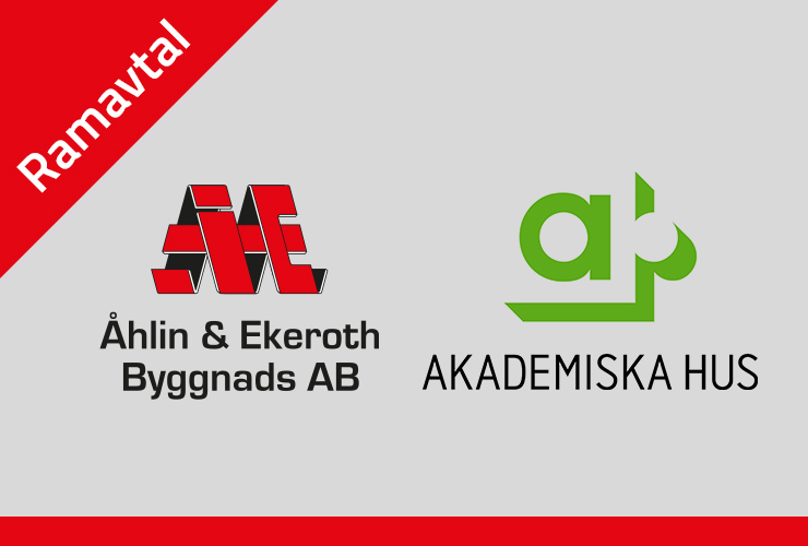 Grafisk bild med rubriken Ramavtal samt två logotyper Åhlin & Ekeroth Byggnads AB och Akademiska hus