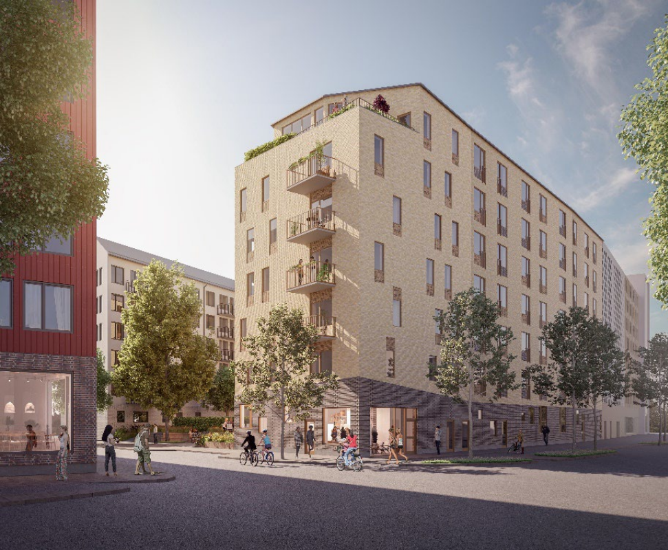 Illustration från SWECO som visar Studentbostäder i Linköping AB:s nya bostadshus.