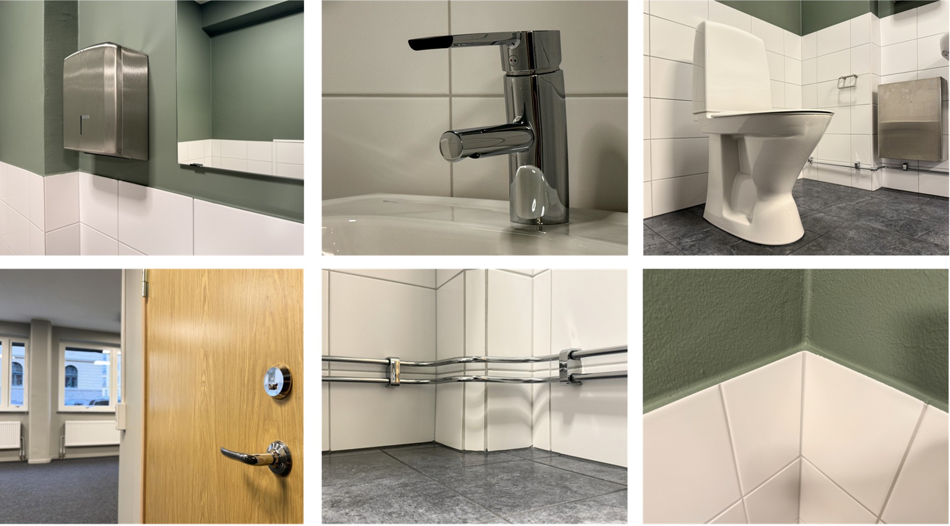Bildkollage som visar en WC som renoverats med återbrukade produkter. 