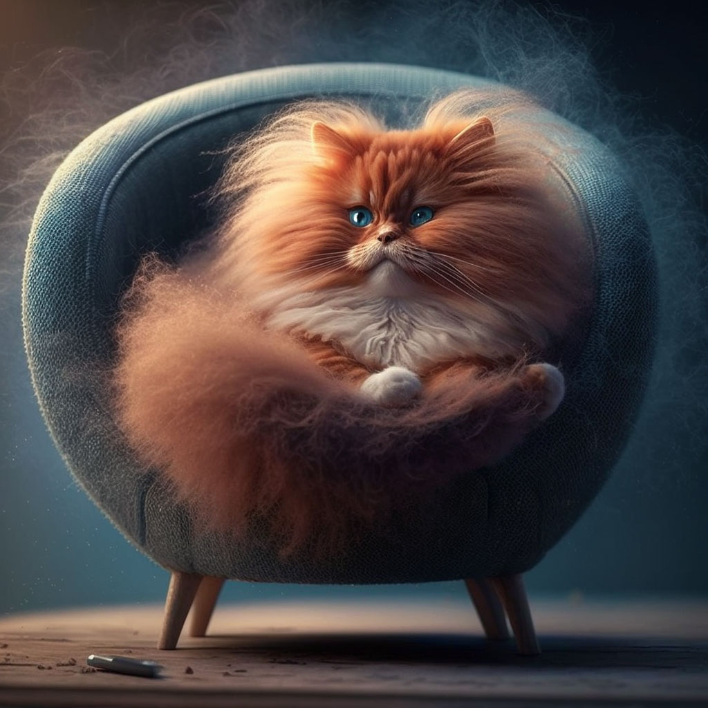 A fluffy red cat sitting in a chair