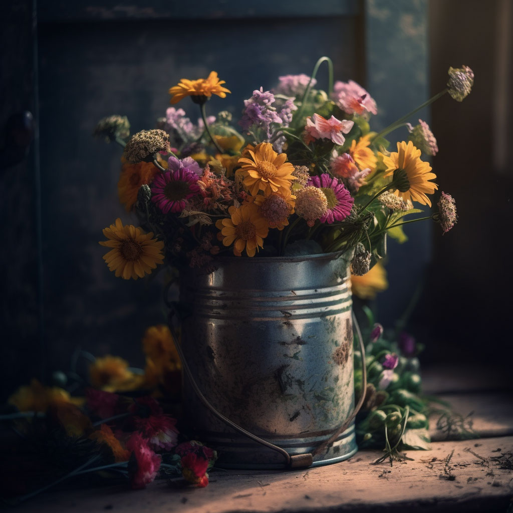 Flower Bouquet in an Old Milk Can