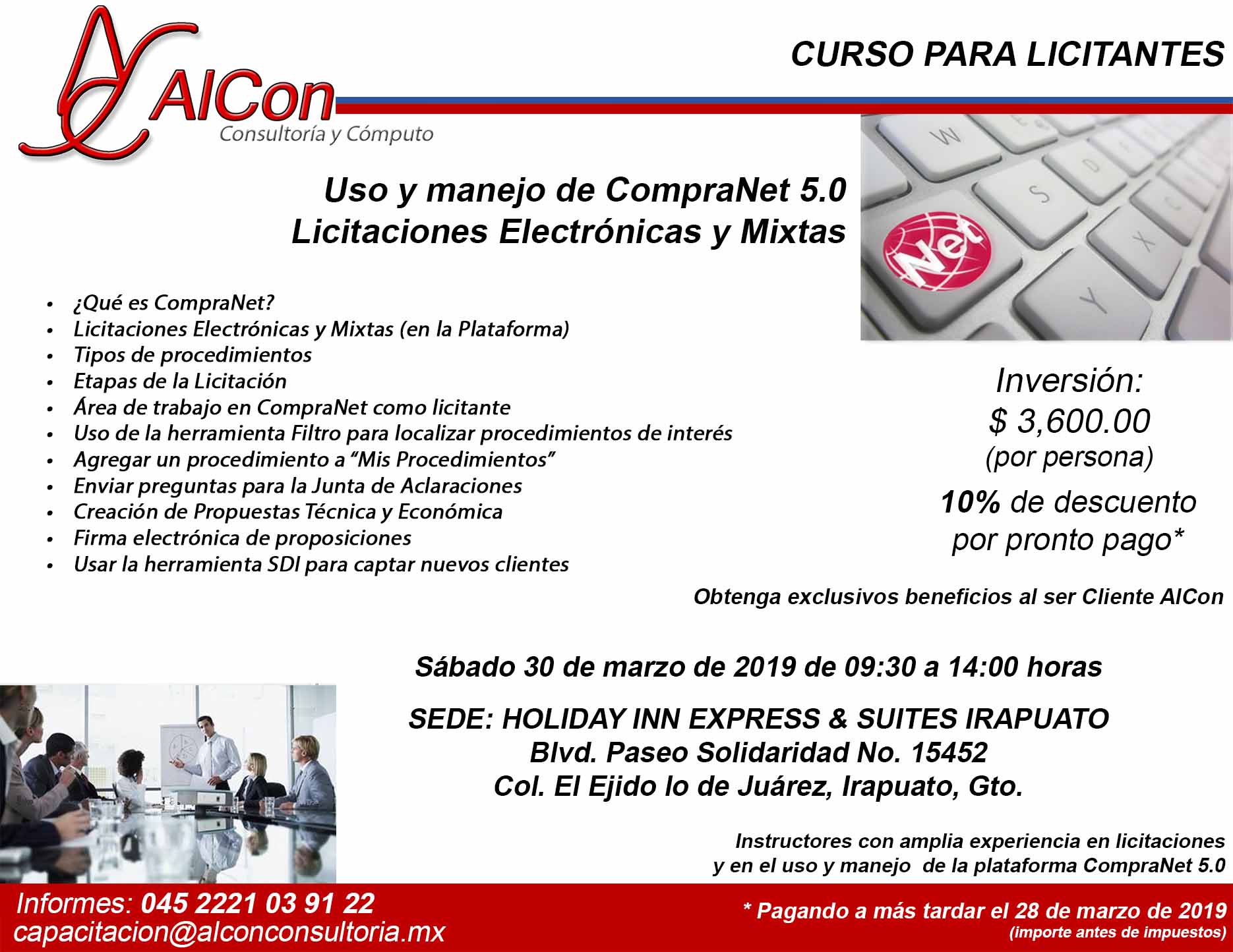 Curso CompraNet 5.0 Irapuato, Guanajuato AlCon Consultoría y Cómputo Arcadio Alonso Sánchez