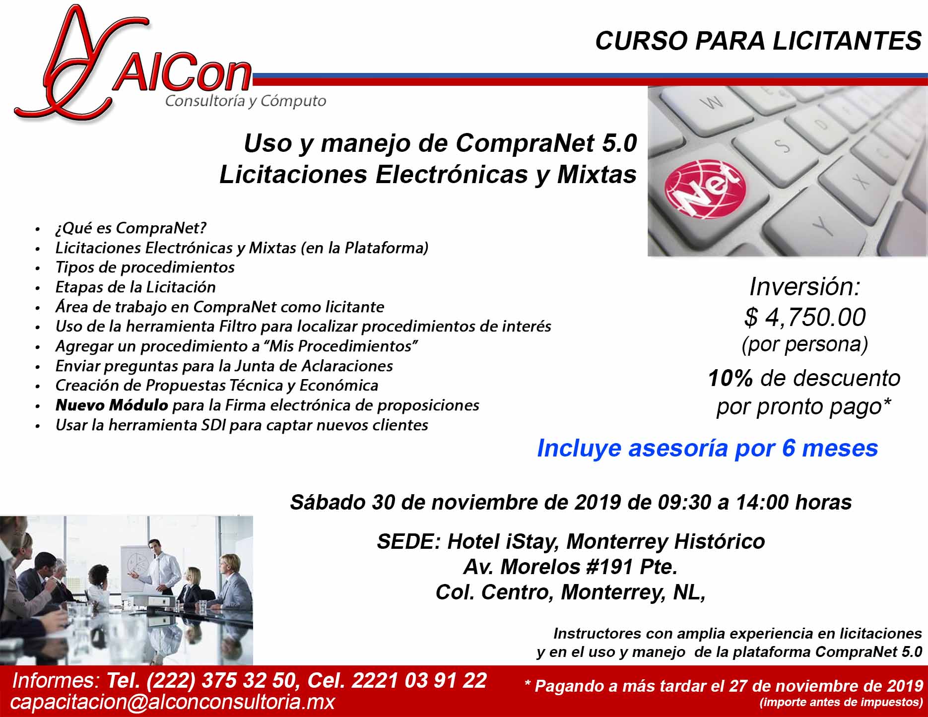 Curso de CompraNet 5.0, Monterrey, Nuevo León, AlCon Consultoría y Cómputo, AlCon Consulting And Commerce