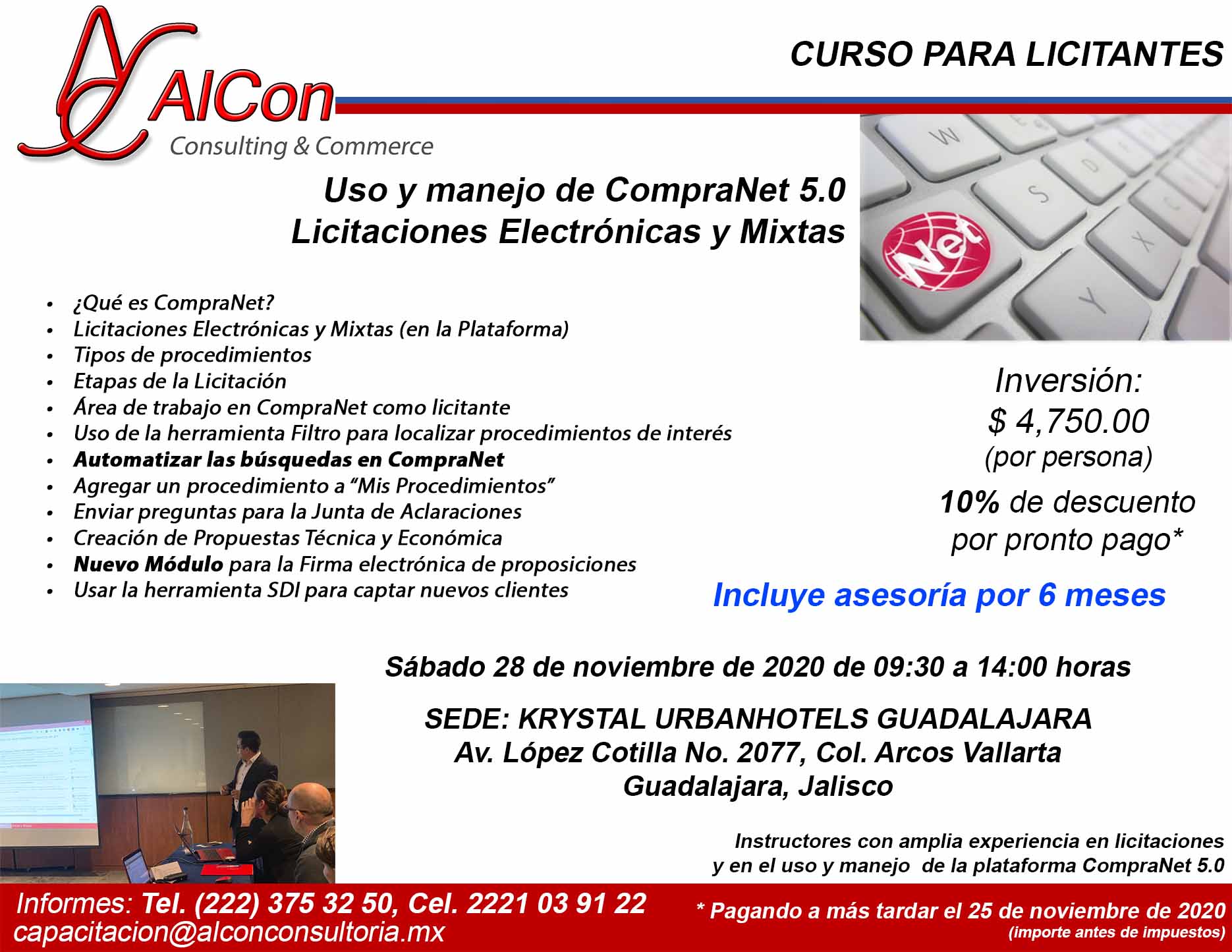 Curso de CompraNet 5.0, Guadalajara, Jalisco, AlCon Consultoría y Cómputo, AlCon Consulting And Commerce, Arcadio Alonso Sánchez