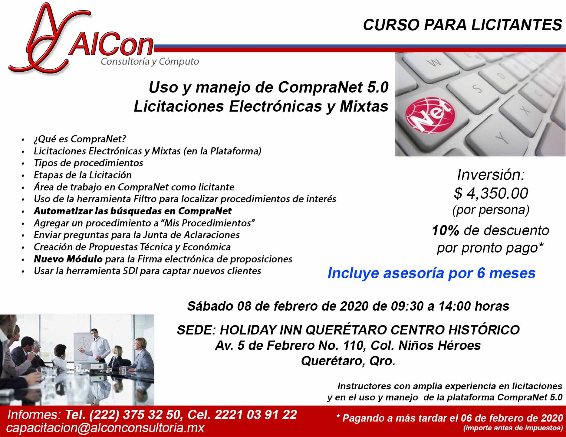 Curso de CompraNet 5.0, Querétaro, AlCon Consultoría y Cómputo, AlCon Consulting And Commerce, Arcadio Alonso Sánchez