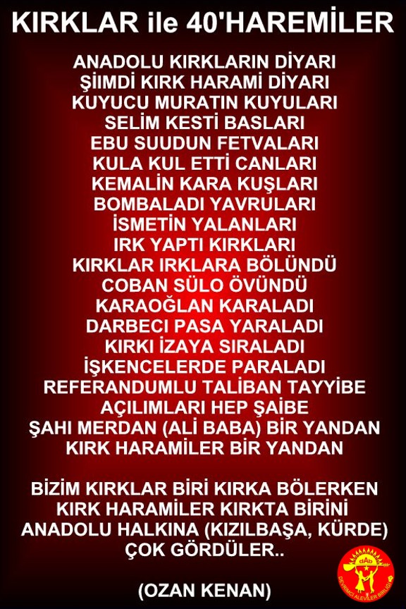 Alevi Bektaşi Kızılbaş Pir Sultan Devrimci Aleviler Birliği DAB 40 HARAMILER