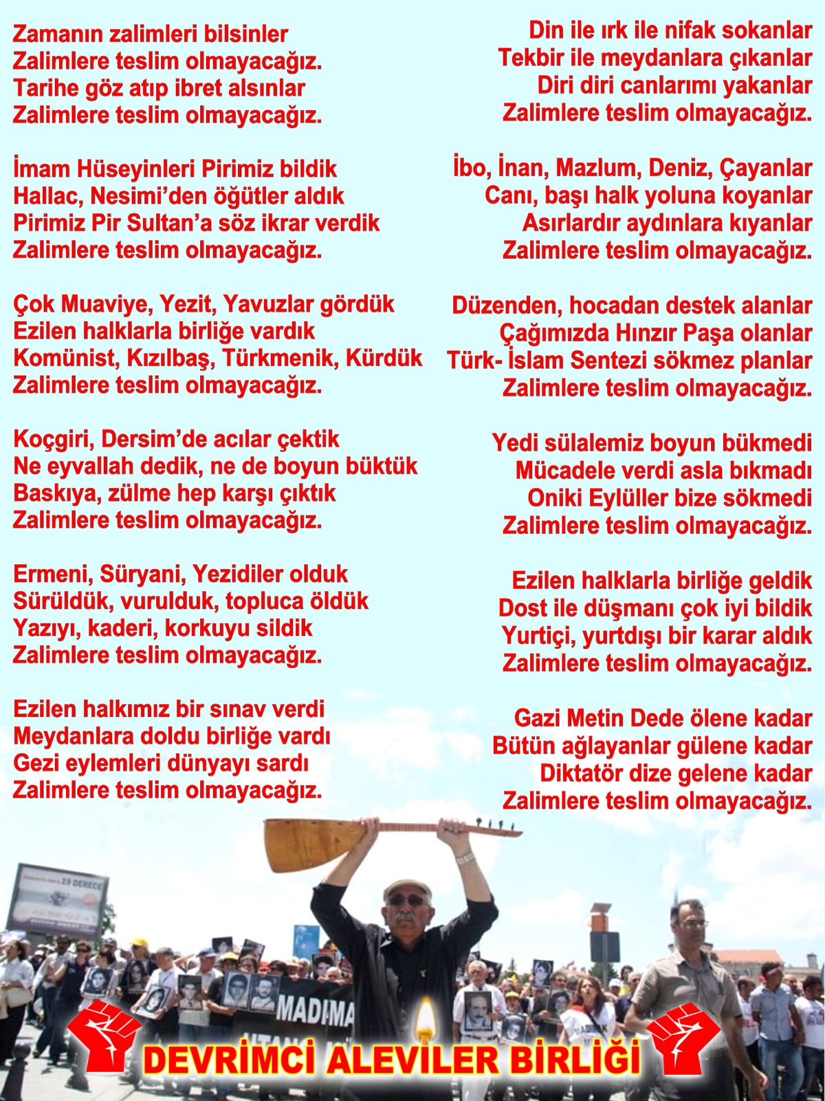 Alevi Bektaşi Kızılbaş Pir Sultan Devrimci Aleviler Birliği DAB DAB teslim olmayacagiz hgm dedesaz