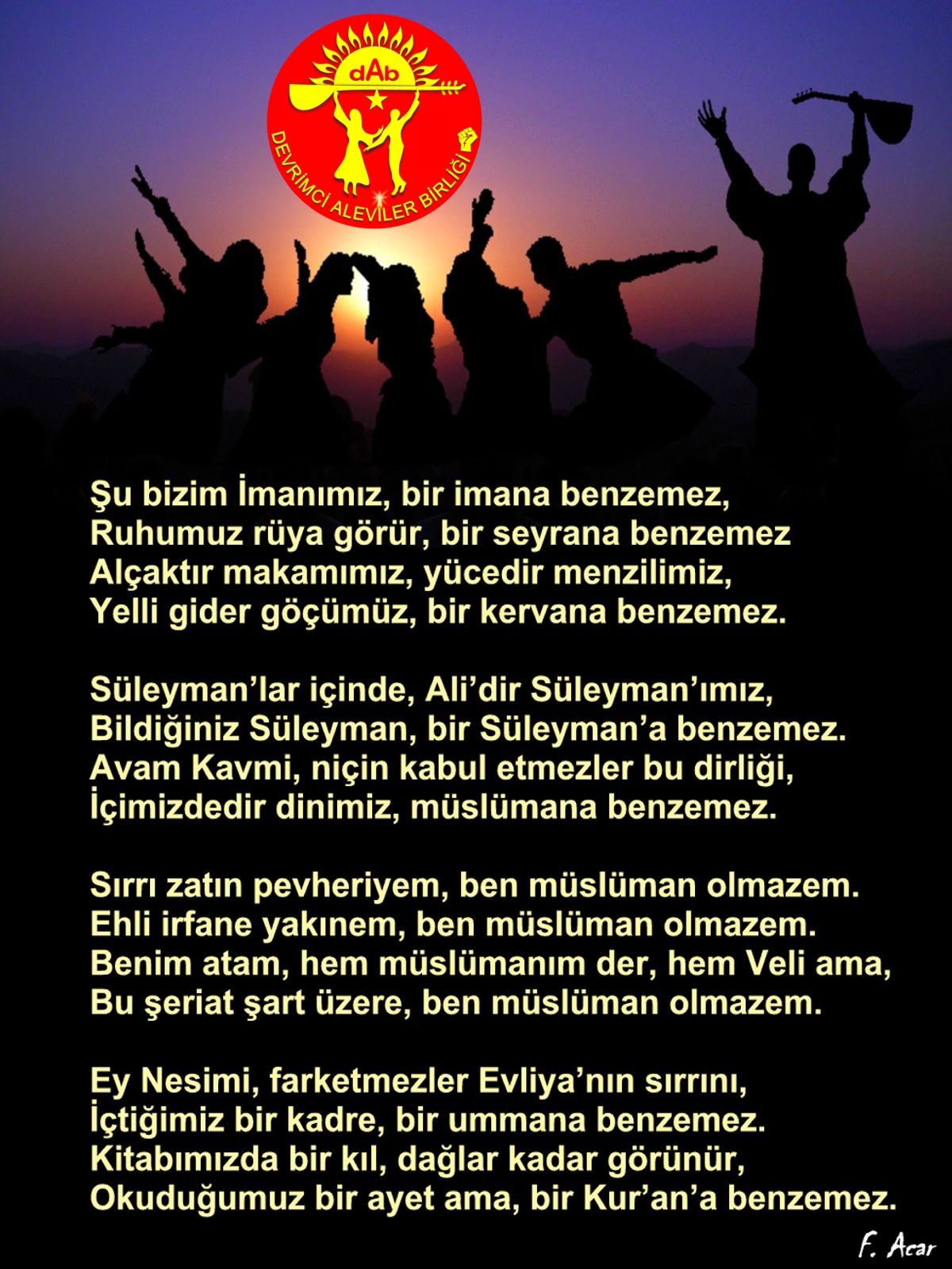 Alevi Bektaşi Kızılbaş Pir Sultan Devrimci Aleviler Birliği DAB benzemez
