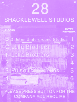 Shacklewell Lane sign for the original sewing factory Alexander Hills Architects