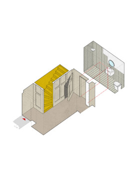 Exploded axonometric of the proposed lower ground floor hall and shower room Alexander Hills Architects