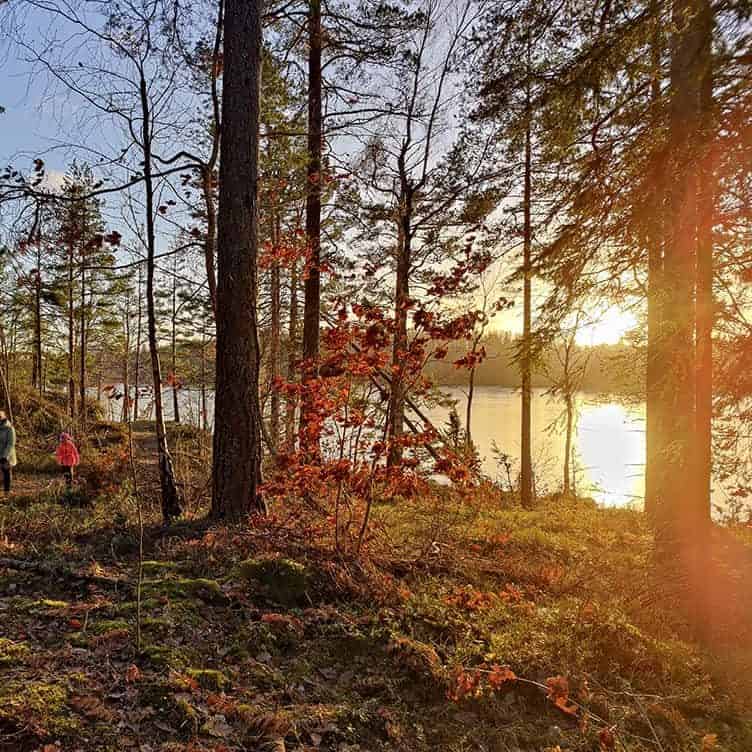 Een zonsondergang bij het meer van Aboda Klint in Zweden.