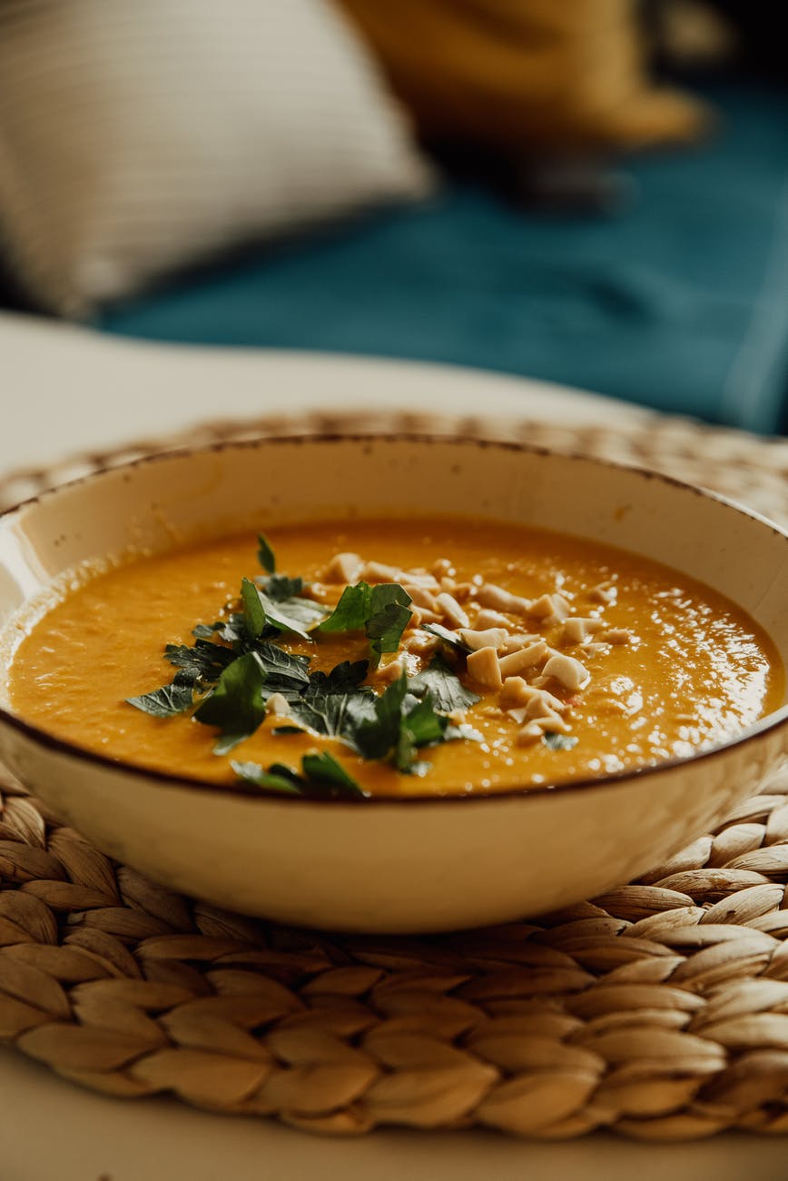 soup dish in white ceramic bowl