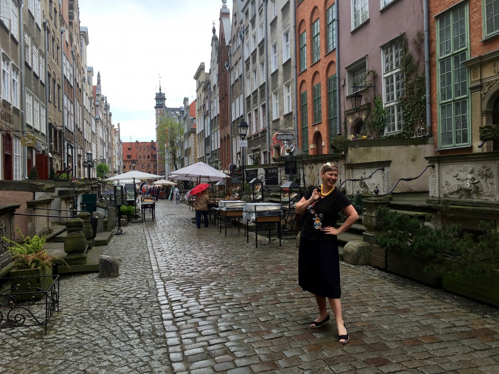 Sjarmerende gate i Gdansk, selv på en regntung maidag. 