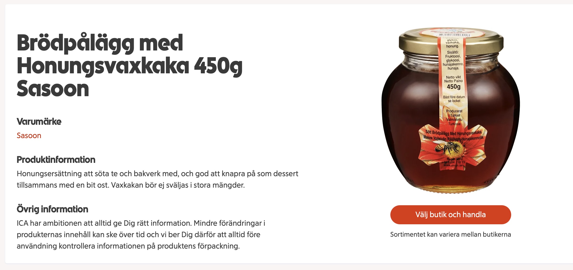 Skärmdump från www.ica.se
