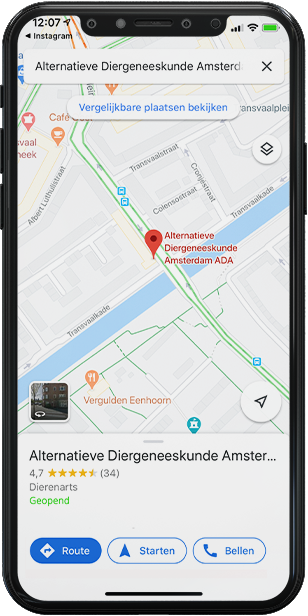 route naar centrum alternatieve-diergeneeskunde amsterdam