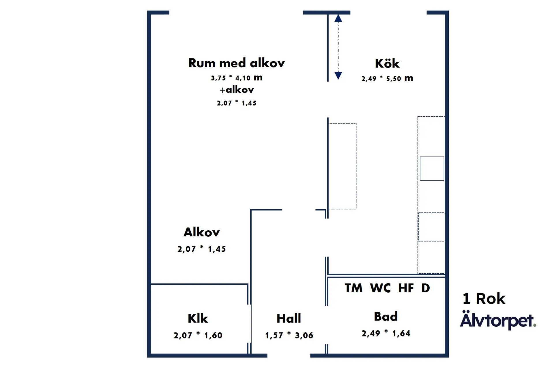 Planritning lägenhet med 1 rum och kök på Älvtorpet, Sollefteå