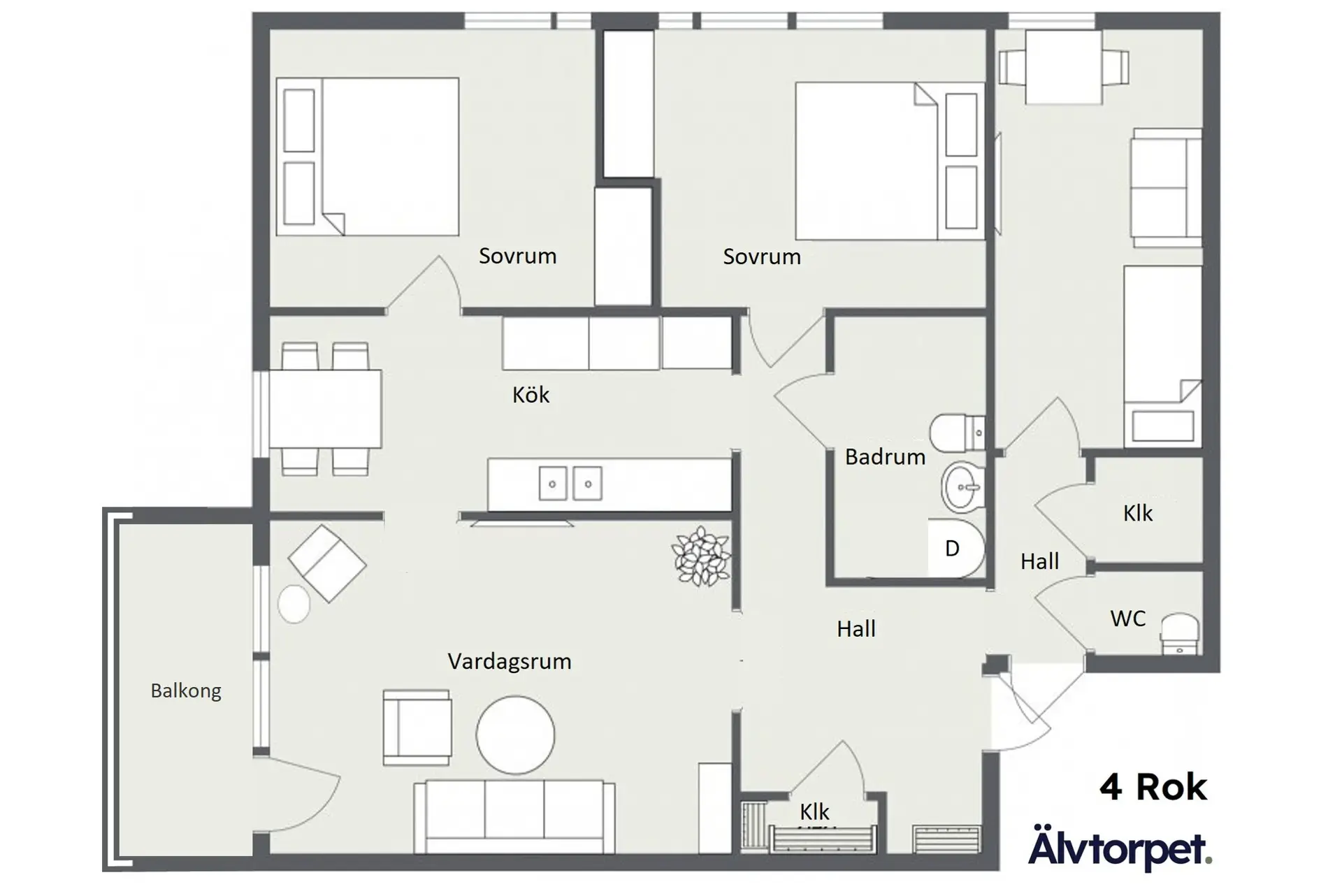 Planritning lägenhet 4 Rok, Älvtorpet, Sollefteå