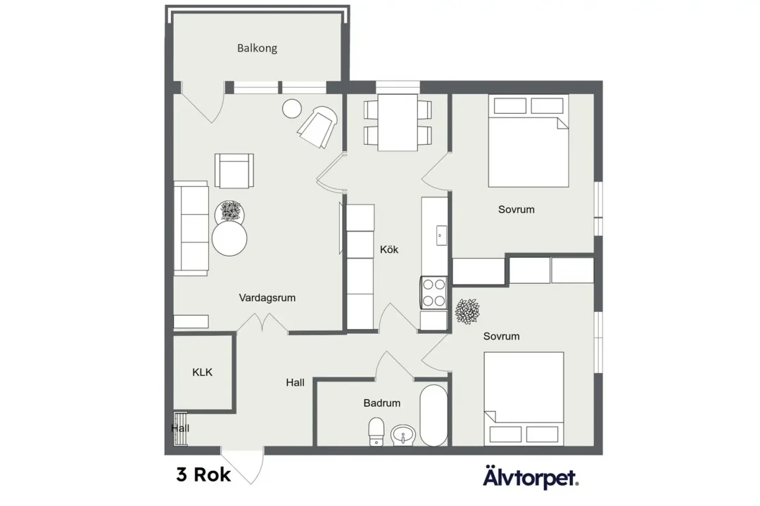 Planlösning för lägenhet med 3 Rok i Sollefteå