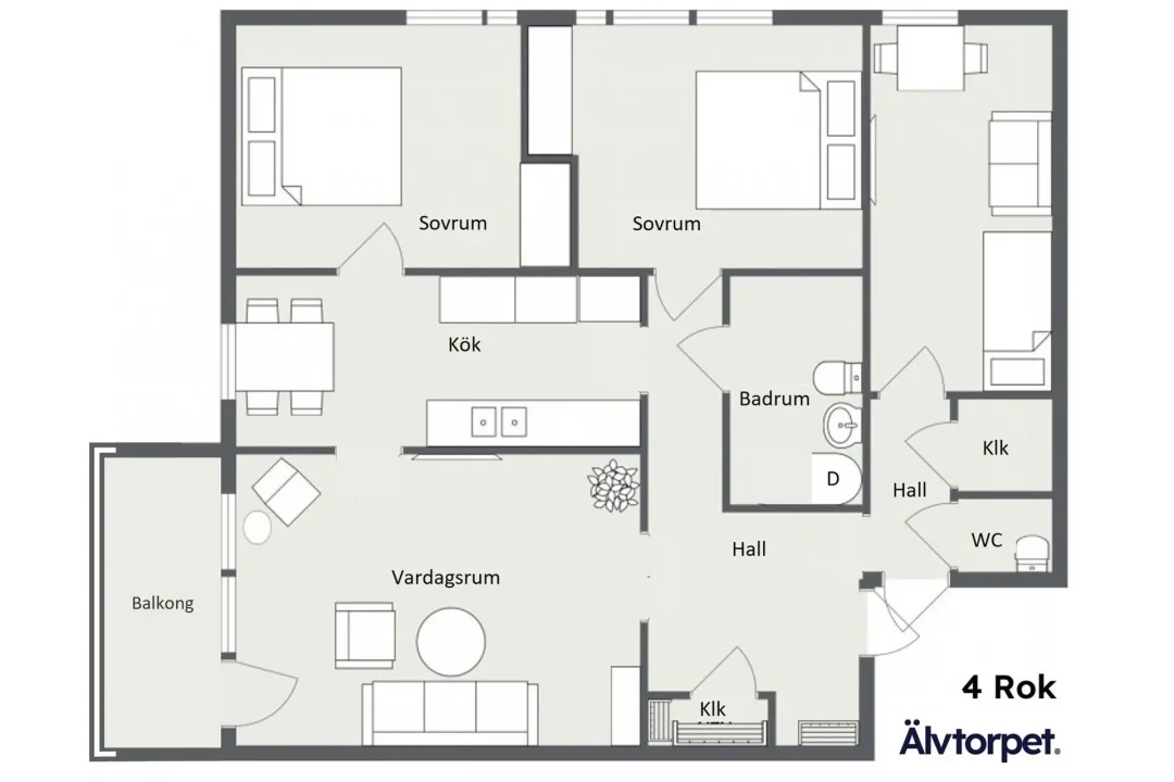 Planritning lägenhet 4 Rok, Älvtorpet, Sollefteå