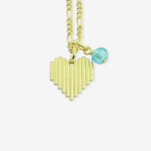Birthstone marts: akvamarin vedhæng med Heart Rock halskæde i forgyldt sølv.