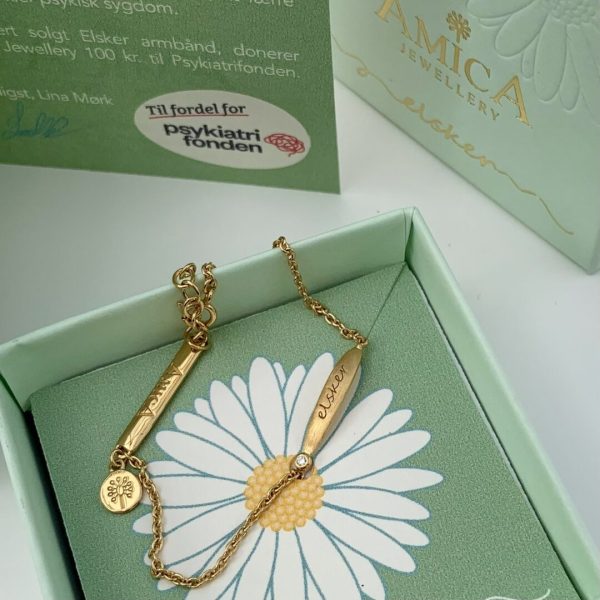 Forgyldt sølv elsker armbånd i grøn æske