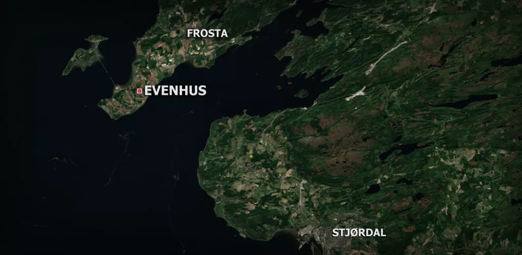 Satellite image showing the location of Evenhus in Frosta.