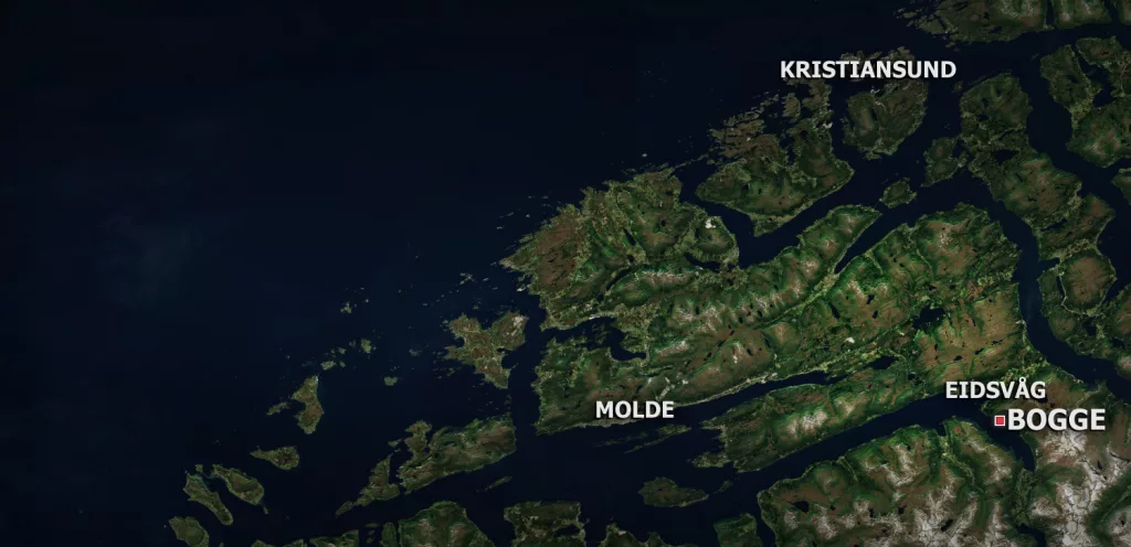 Satellite image showing the location of Bogge in Molde.