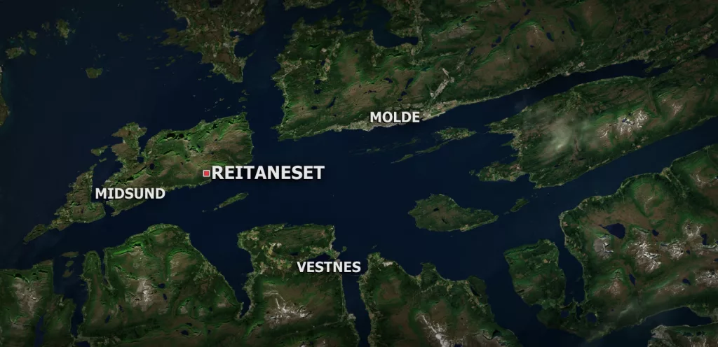 Satellite image showing the location of Reitaneset in Midsund, Molde.