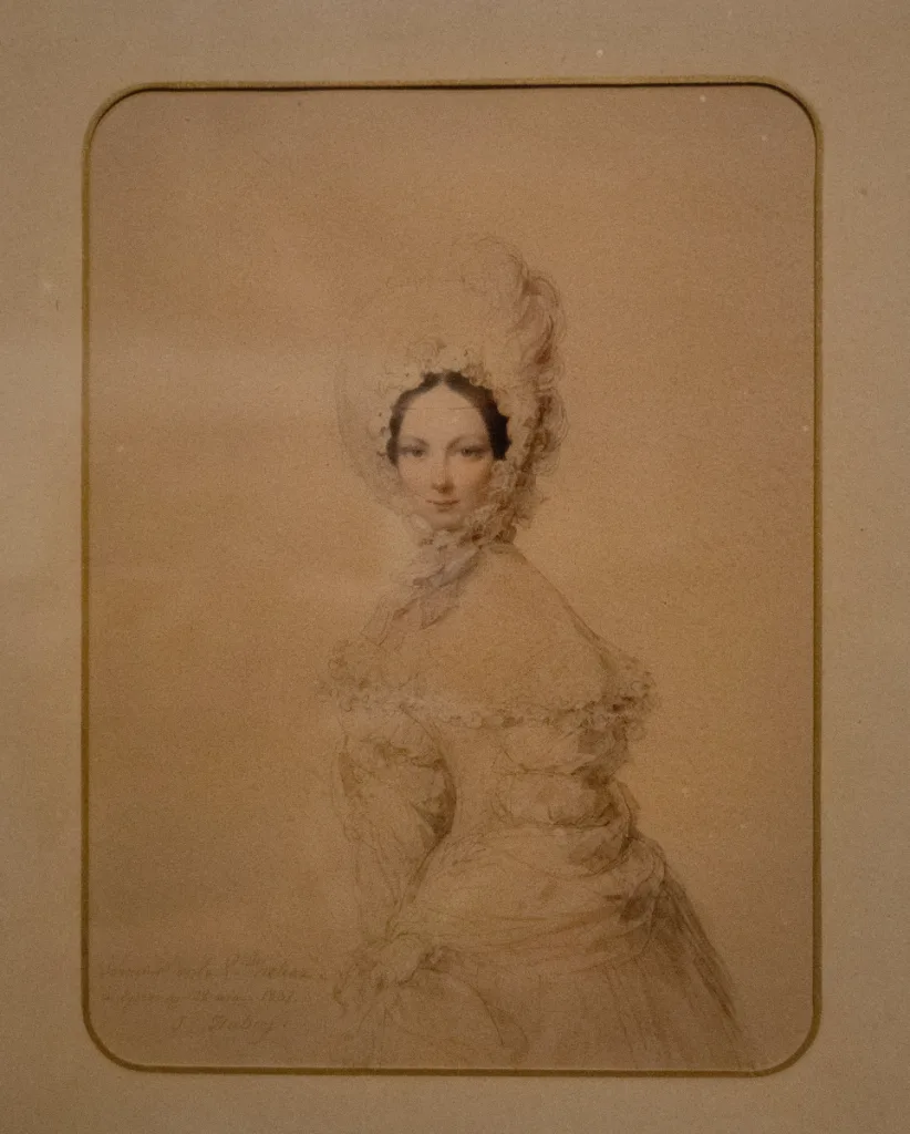 Photograph of the drawing La princesse Hélène de Mecklembourg-Schwerin à Épernay (1837) by Jean-Baptiste Isabey from the Palace of Fontainebleau.