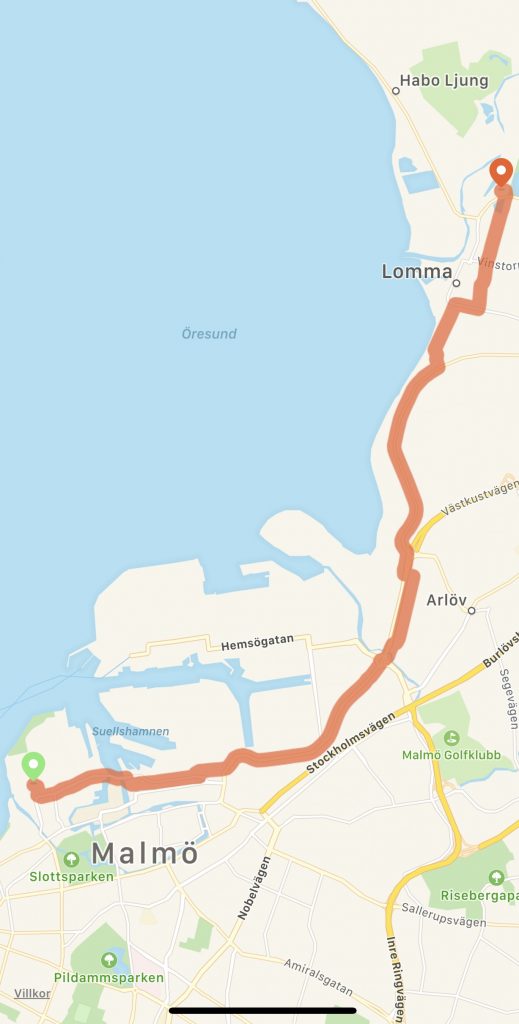 Cykelväg karta mellan Lomma Malmö Västra Hamnen