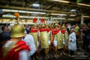 The army of knights waiting to go at the rehearsal of the Holy Blood Procession in Brugge, Belgium 2015