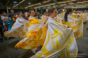 Dancing girls and their audience practising at the rehearsal of the Holy Blood Procession in Brugge, Belgium 2015