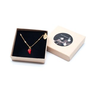 Image of a necklace with a coral pendant in a box