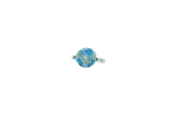 Edelstahlring mit rundem und blauem Blumenmuster