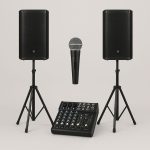 Lydpakke med højtalere, mixer og mikrofon til fest og event udlejning på Fyn