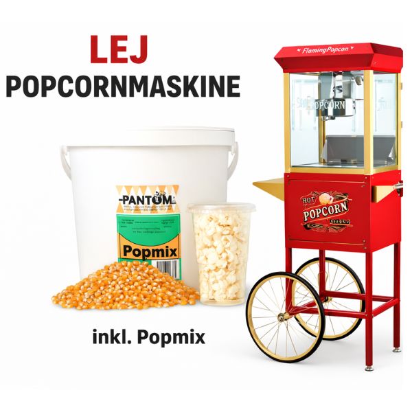 Popcornmaskine med popmix til udlejning på Fyn inkl ingredienser til frisk popcorn