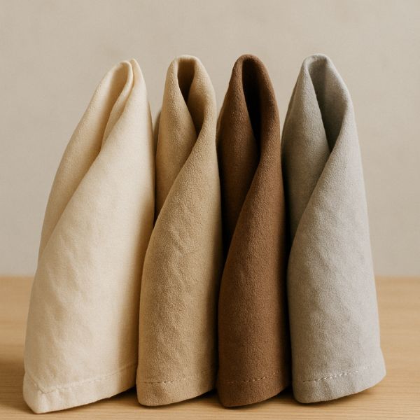 Stofservietter i neutrale farver til udlejning i Odense og på Fyn til bryllup og fest