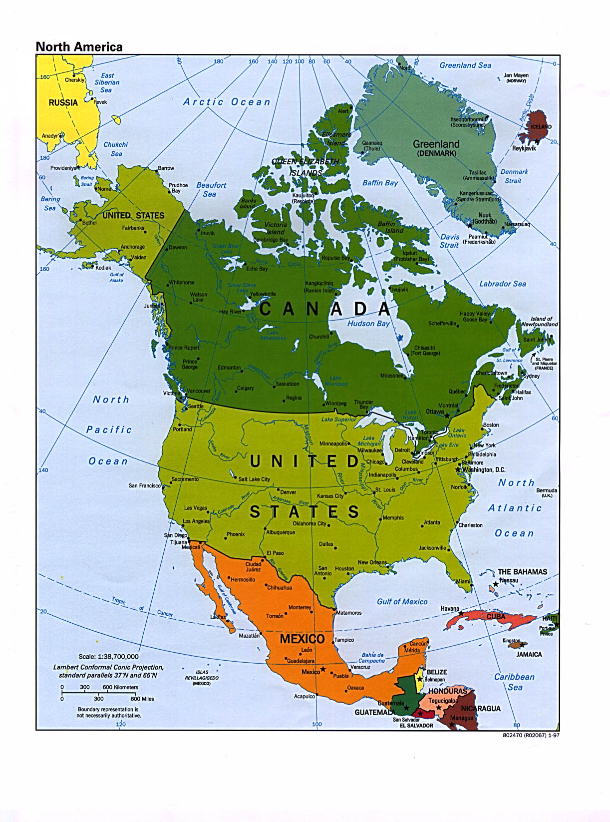 Mappa Politica dell'America del Nord: gli Stati ed i confini ...