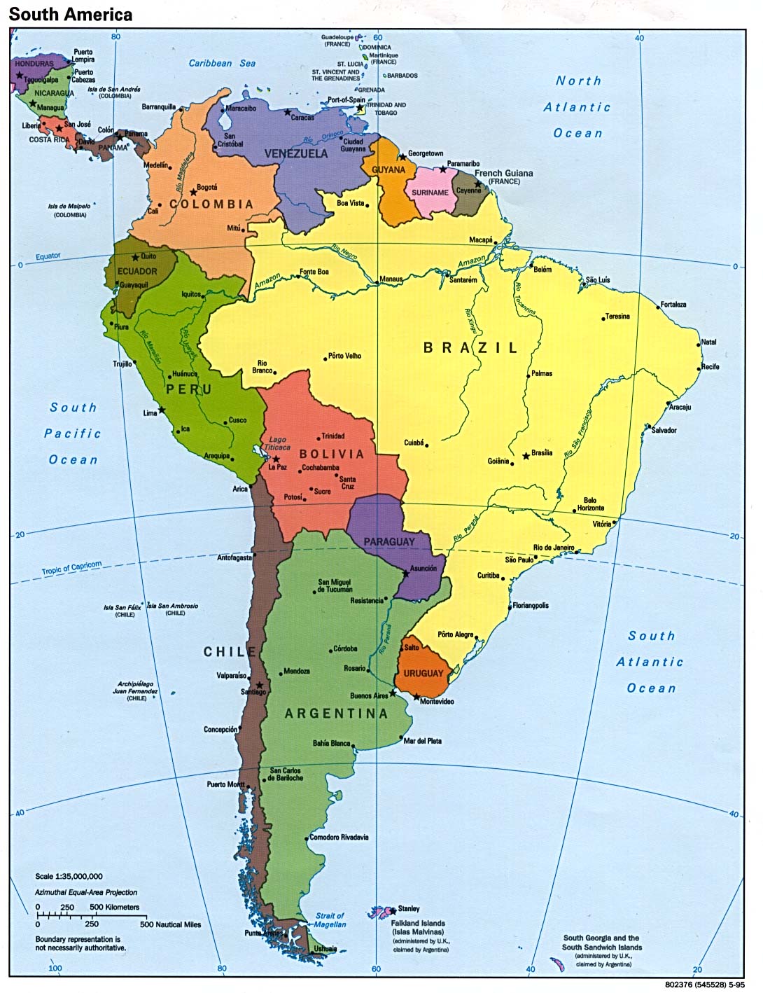 Mappa Politica dell'America del Sud: mappa politica ad alta