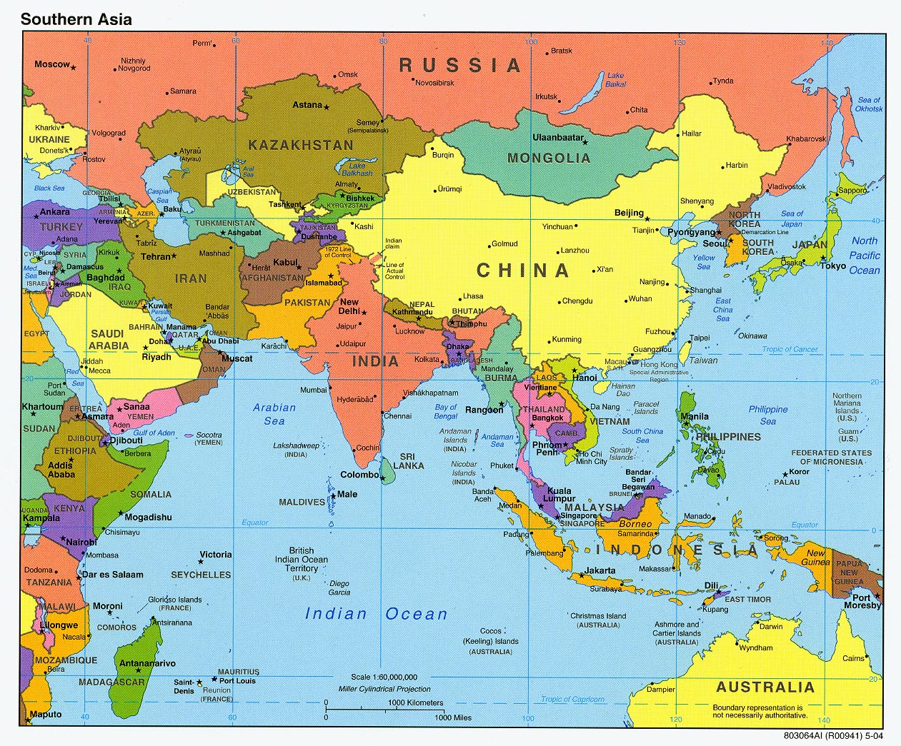 Mappa dell'Asia Politica: carta ad alta risoluzione degli stati asiatici