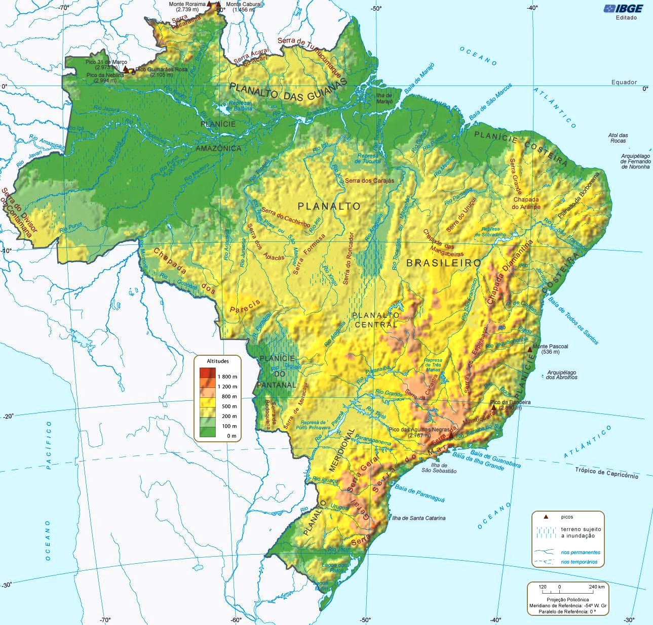 Mappa geografica del Brasile: Carta ad alta risoluzione del Brasile