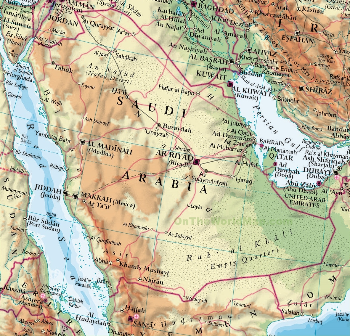 Mappafisicadellapenisolaarabica   Mappa Geografica Arabia Saudita 